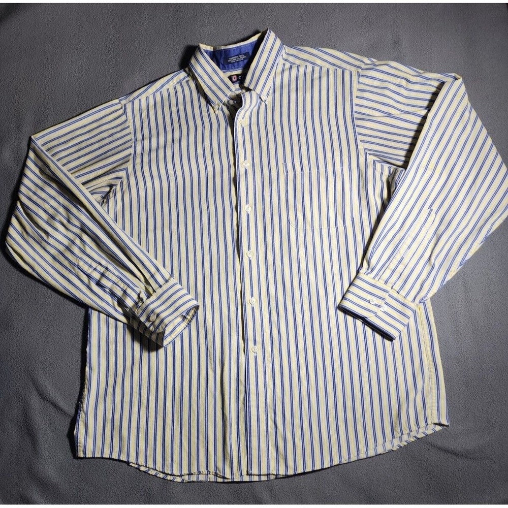 Chaps Shirt Mens Blue Yellow Striped 16 1/2 Button Up Dress Casual Long Sleeve